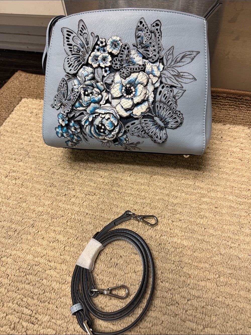 Brighton Gray Floral & Butterfly Top-Handle Satchel